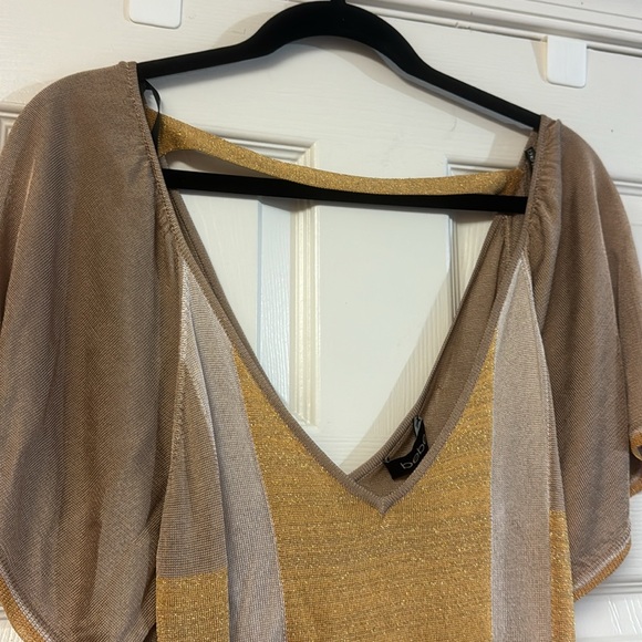 Bebe tan gold v neck short sleeve bodycon stretchy sweater tunic top dress L - Picture 5 of 11